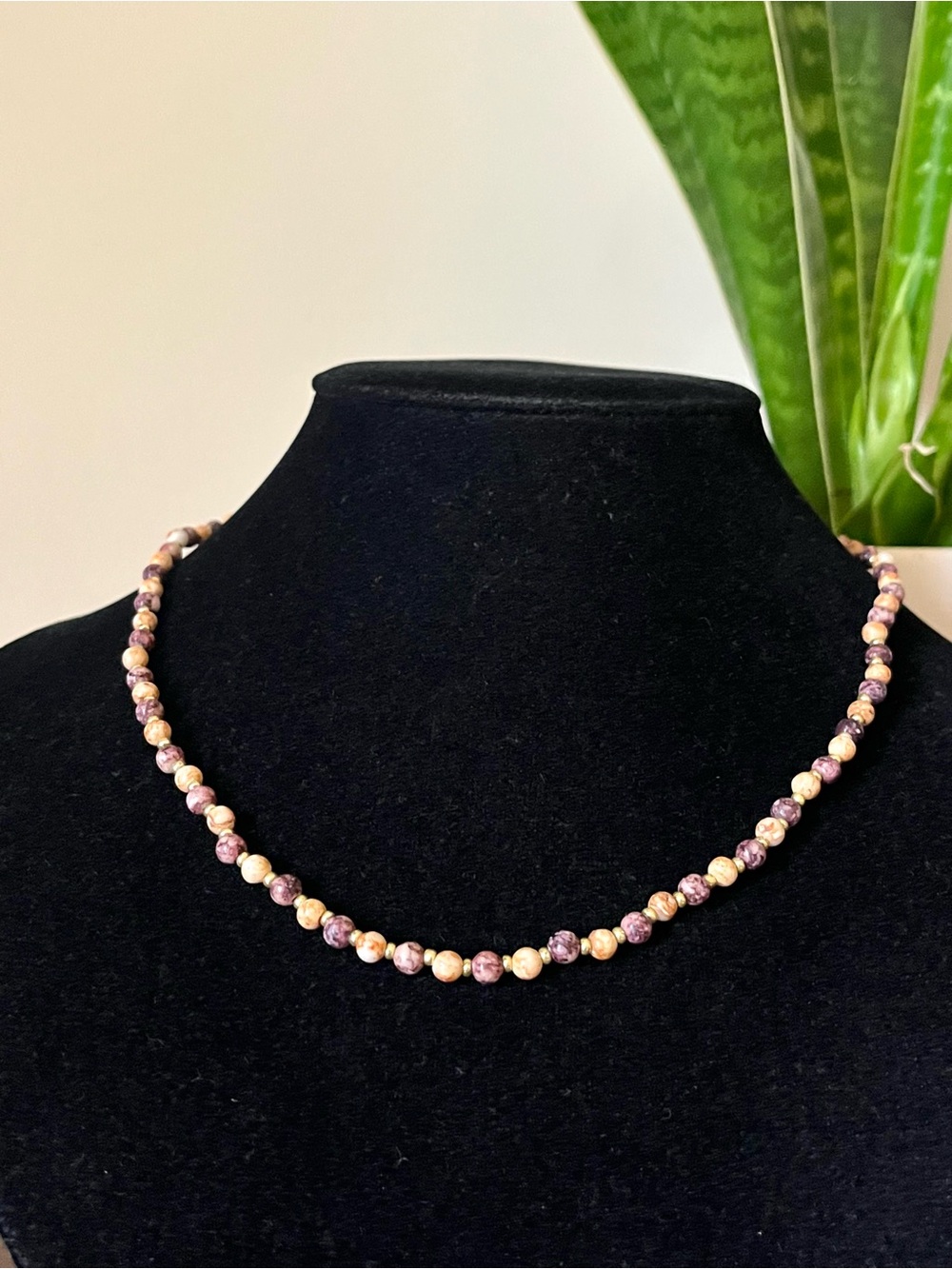 New SemiPrecious Jasper Stone & Gold Beaded Choker Necklace